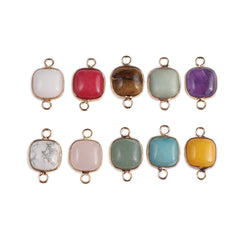 1pc Natural Semi precious Stones Square Connectors For Jewelry Making DIY