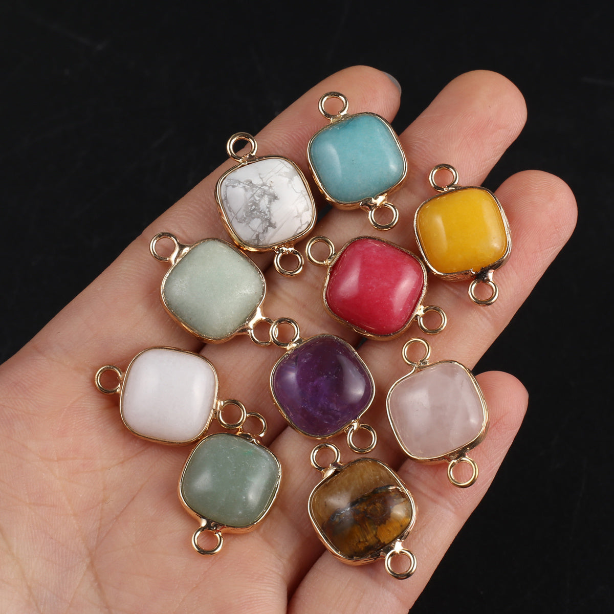 1pc Natural Semi precious Stones Square Connectors For Jewelry Making DIY