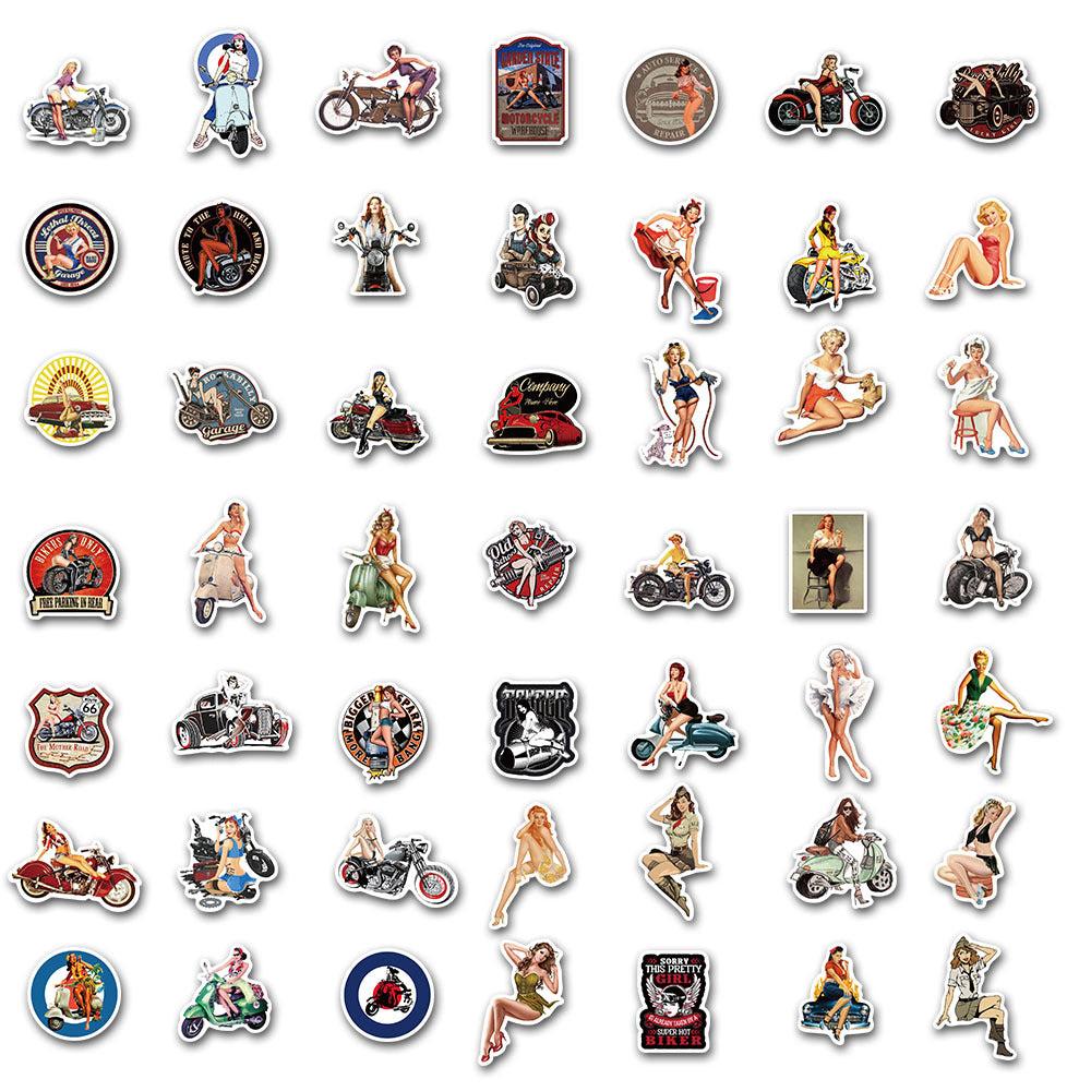 100pcs Retro Motorcycle Stickers Waterproof DIY Room Decoration