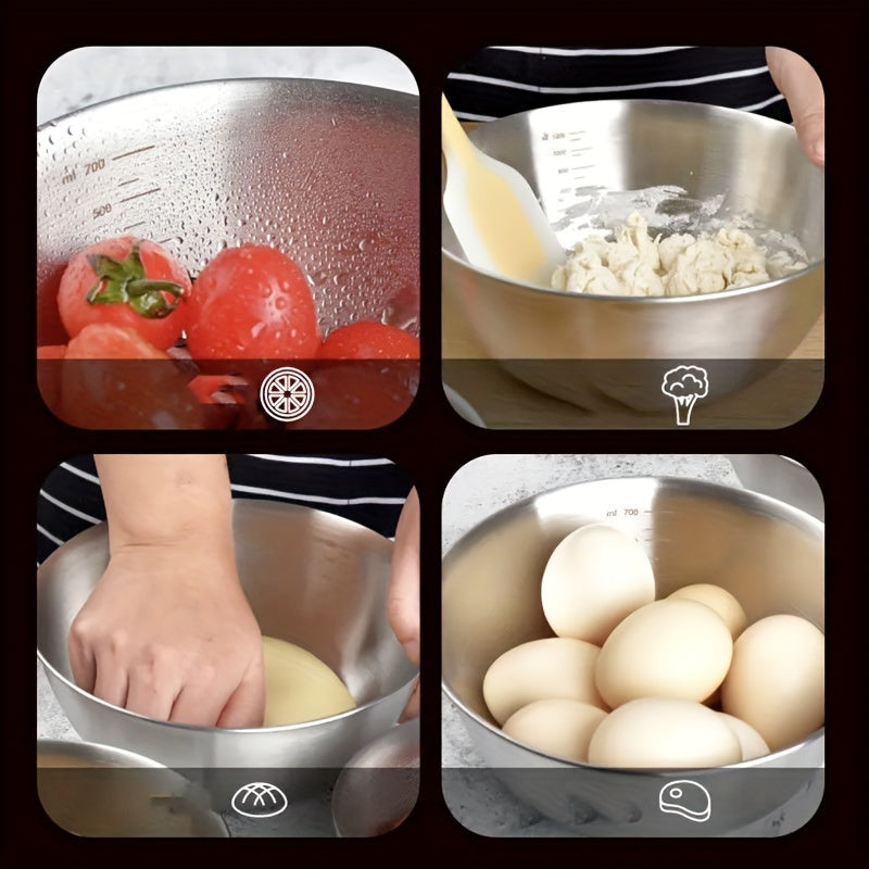 3pcs Stainless Steel Mixing Bowls for Kitchen Prep and Storage