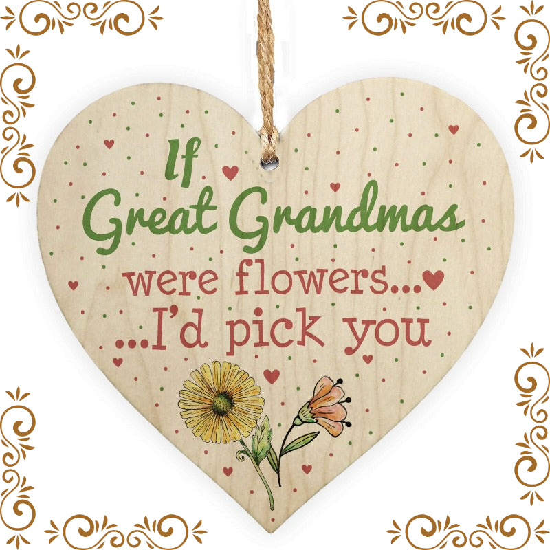 Great Grandma Birthday Gift Wooden Heart Shape Hanging Sign