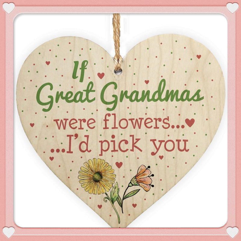 Great Grandma Birthday Gift Wooden Heart Shape Hanging Sign