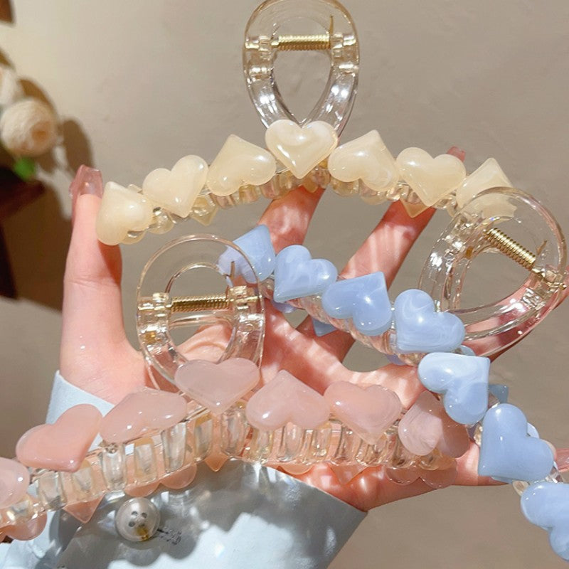 Sweet Hair Claw Jelly Heart Decor Hair Claw Nonslip Ponytail Holder
