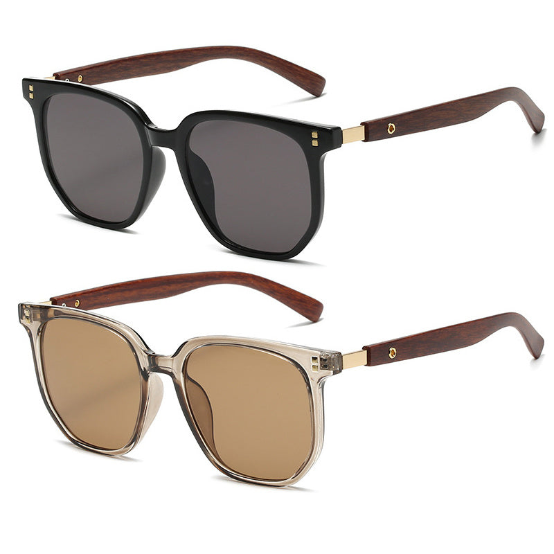 Men's Tea Brown Square Frame Sunglasses Vintage Wood Grain UV Protection