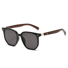 Men's Tea Brown Square Frame Sunglasses Vintage Wood Grain UV Protection