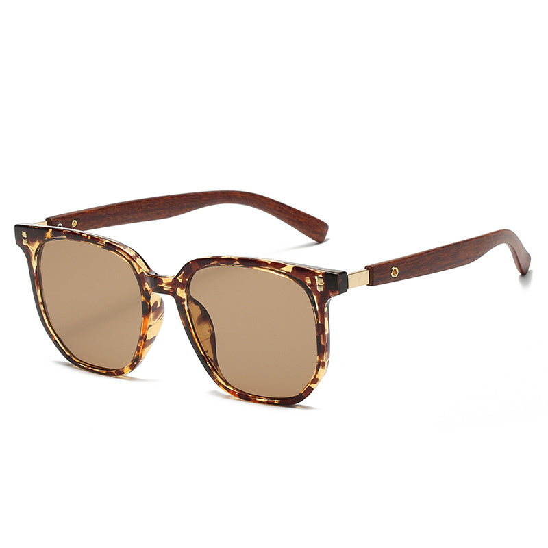 Men's Tea Brown Square Frame Sunglasses Vintage Wood Grain UV Protection