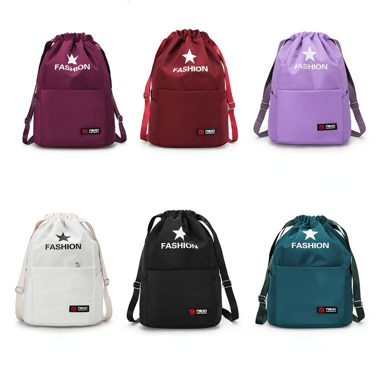 Drawstring Gym Bag Lightweight Nylon Backpack Bundle Pocket