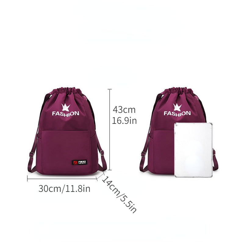 Drawstring Gym Bag Lightweight Nylon Backpack Bundle Pocket