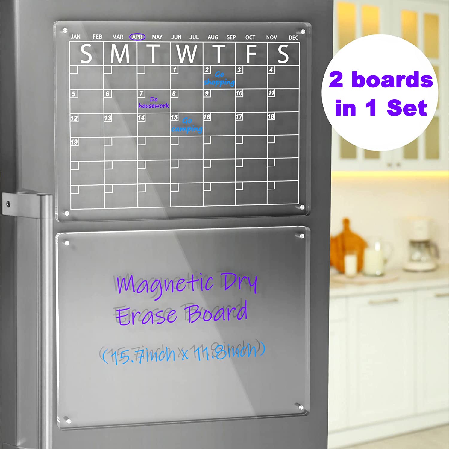 Acrylic Magnetic Dry Erase Board And Calendar For Fridge Set Of 2