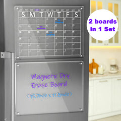 Acrylic Magnetic Dry Erase Board And Calendar For Fridge Set Of 2