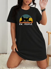  Cat & Letter Print Tee Nightdress - Medium Stretch
