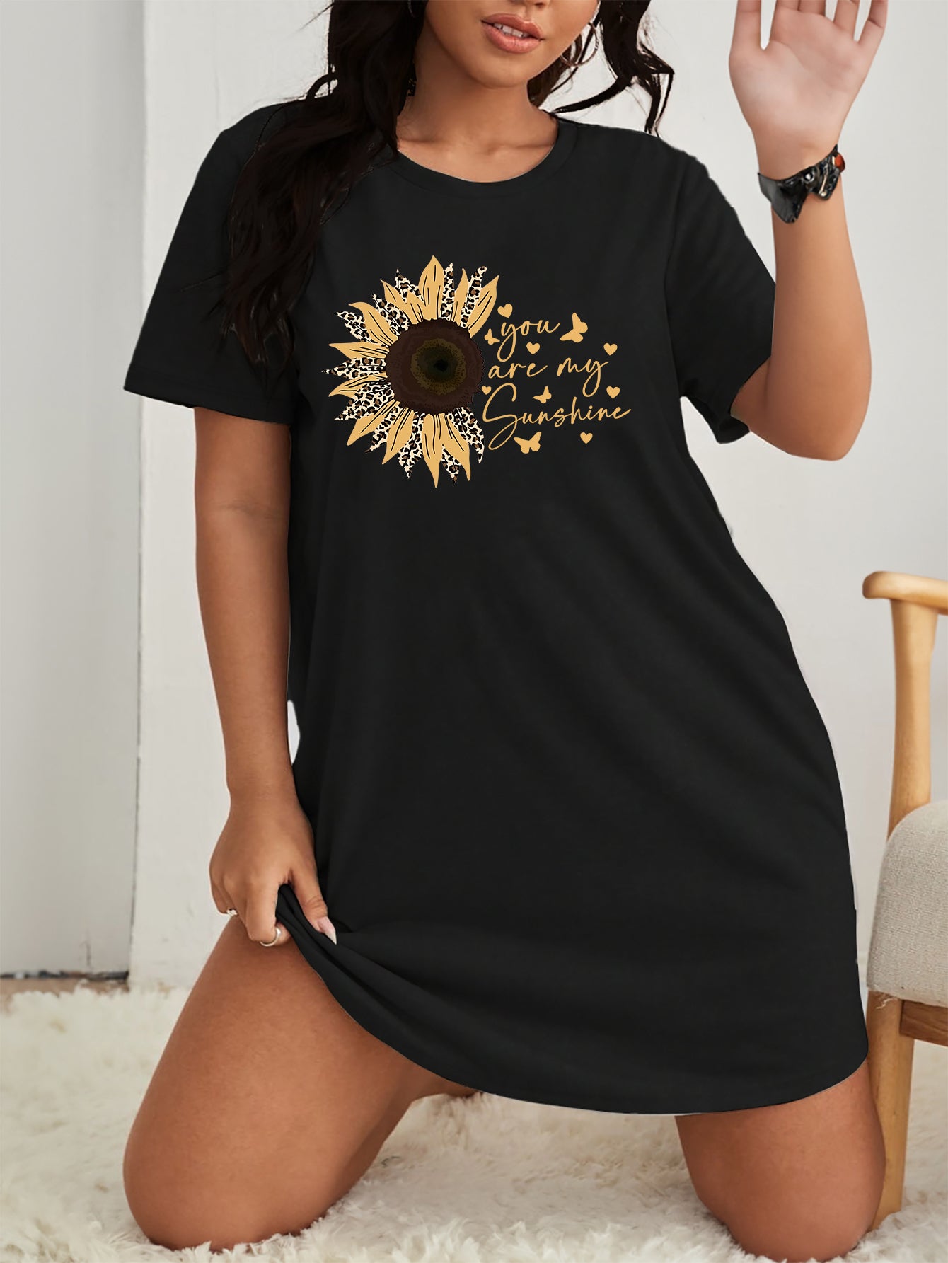  Leopard Sunflower & Butterfly Print Lounge Dress