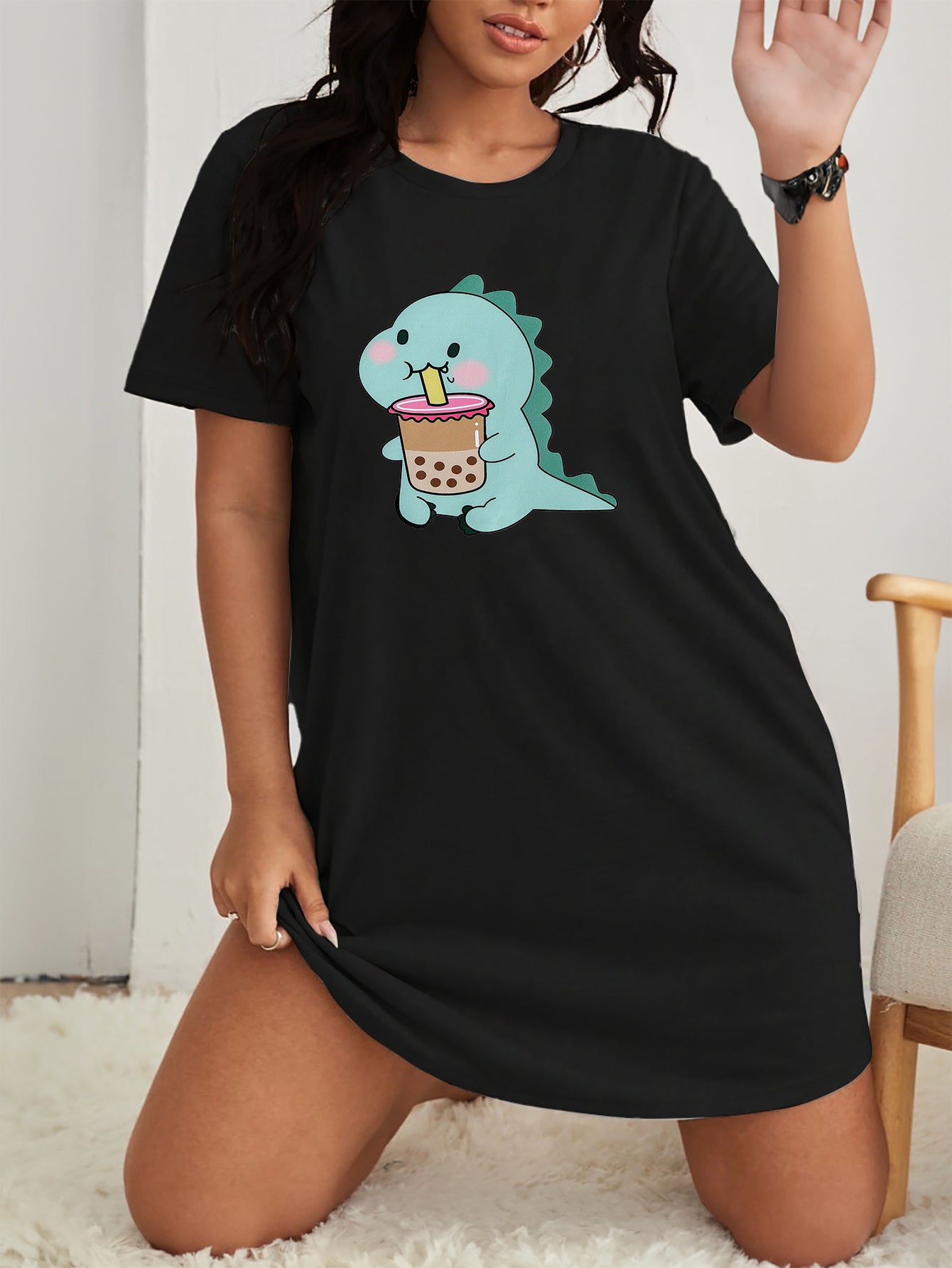  Dino Print Short Sleeve Nightdress