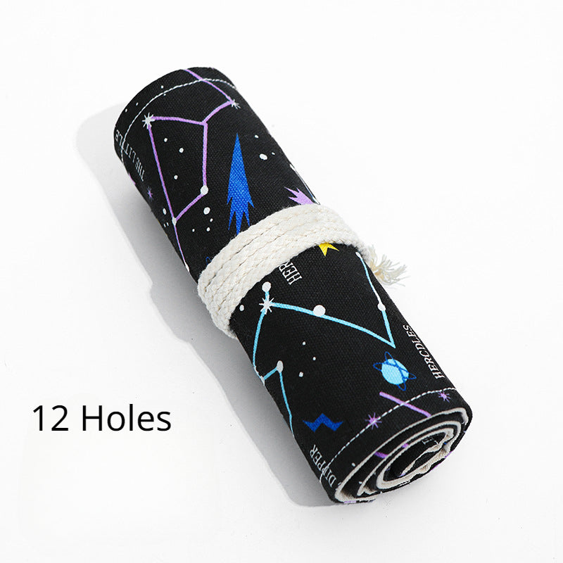 Night Sky Sketch Pencil Bag Large Capacity Canvas Pen Roll 72 Holes