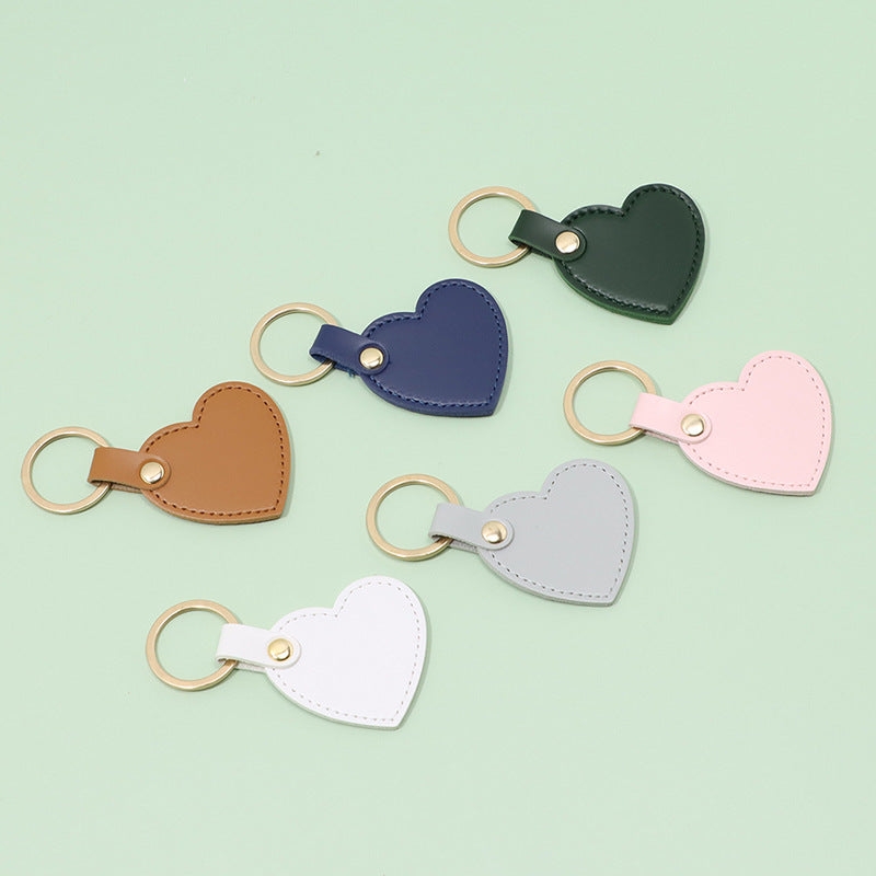 Heart Shape Leather Keychain Pendant With Metal Key Ring
