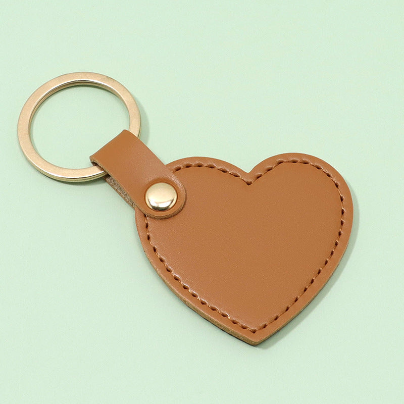 Heart Shape Leather Keychain Pendant With Metal Key Ring