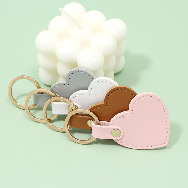 Heart Shape Leather Keychain Pendant With Metal Key Ring