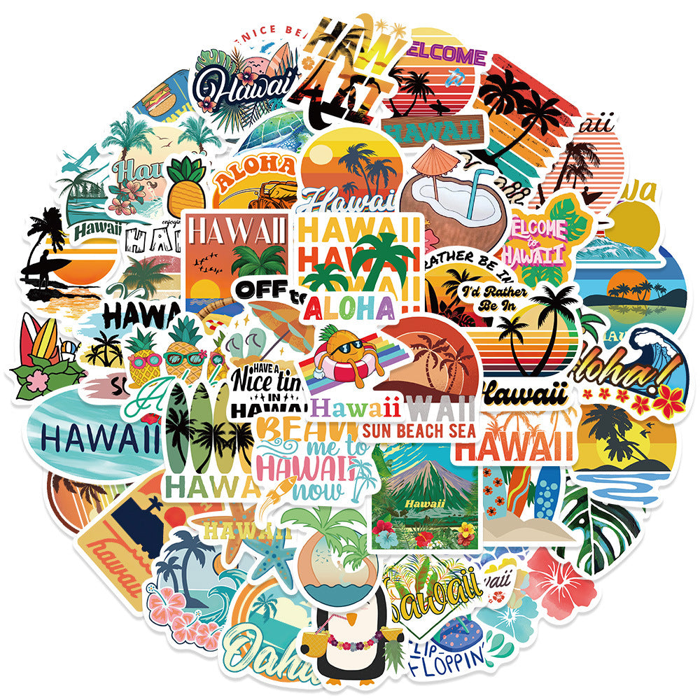 50pcs Hawaii Travel Aesthetics Funny Cartoon Waterproof Stickers For Adults