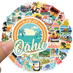 50pcs Hawaii Travel Aesthetics Funny Cartoon Waterproof Stickers For Adults