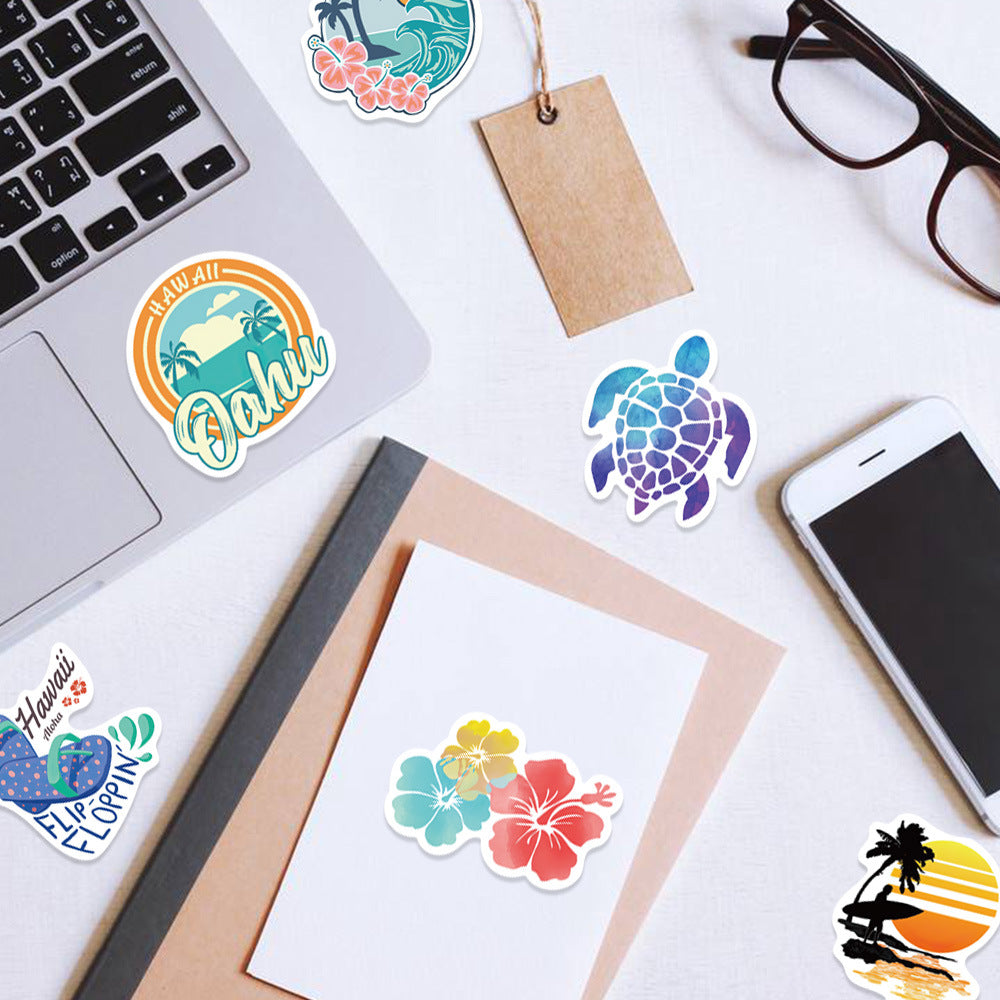 50pcs Hawaii Travel Aesthetics Funny Cartoon Waterproof Stickers For Adults