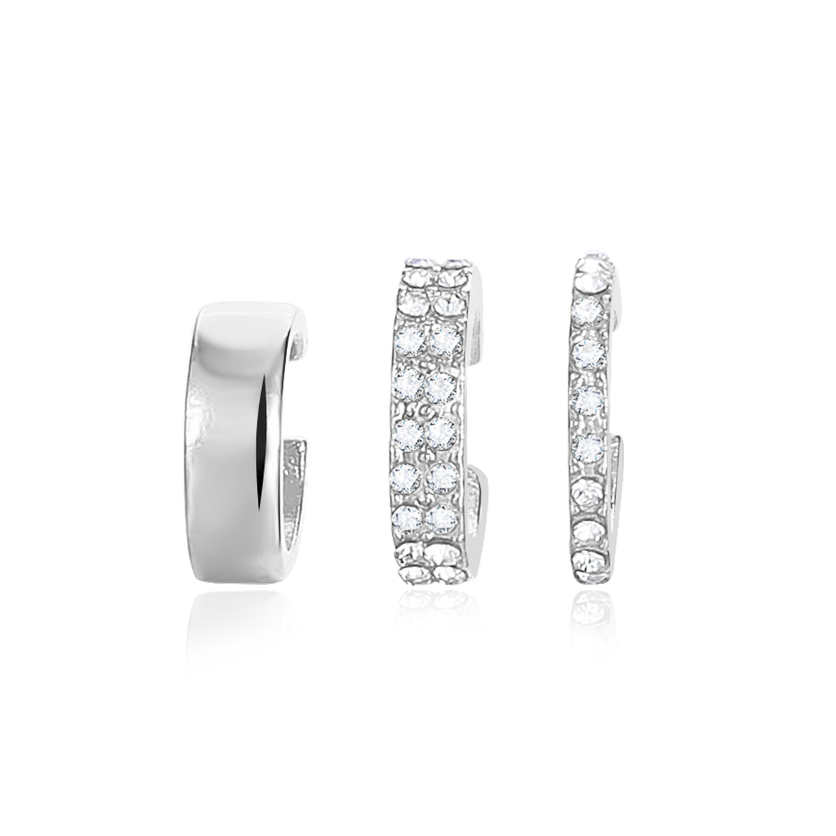 3pcs Rhinestone Ear Clips Set Golden Silver Cuff Earrings for Girls