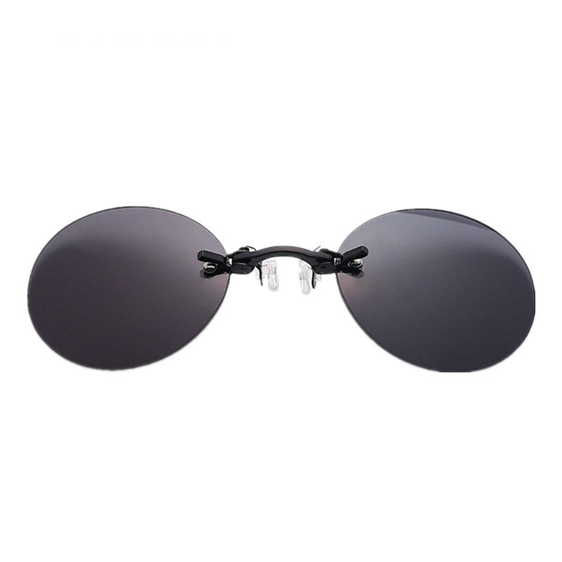 Men's Clip On Round Rimless Flip Up Sunglasses