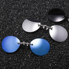 Men's Clip On Round Rimless Flip Up Sunglasses