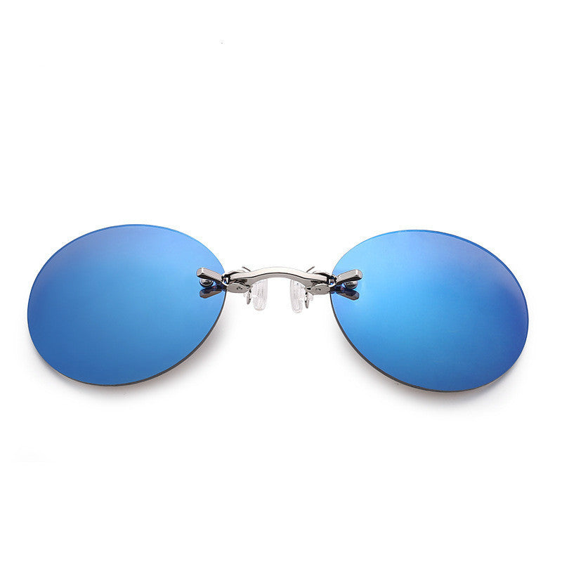 Men's Clip On Round Rimless Flip Up Sunglasses