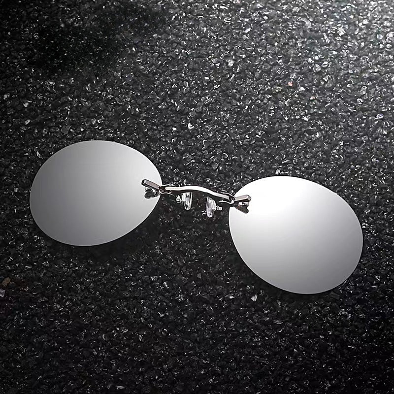 Men's Clip On Round Rimless Flip Up Sunglasses