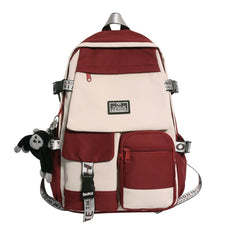 Colorblock Zipper Backpack Preppy School Bag Chain Decor Daypack