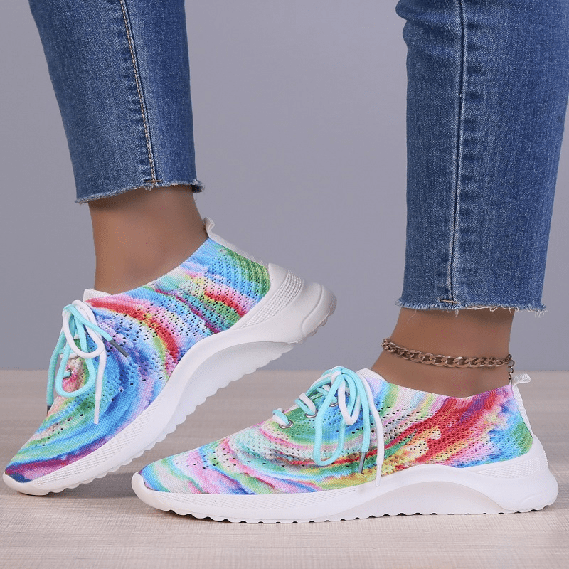 Women Casual Shoes Breathable Mesh Flat Shoes Rainbow Sneakers