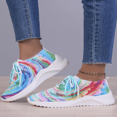 Women Casual Shoes Breathable Mesh Flat Shoes Rainbow Sneakers