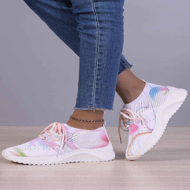 Women Casual Shoes Breathable Mesh Flat Shoes Rainbow Sneakers