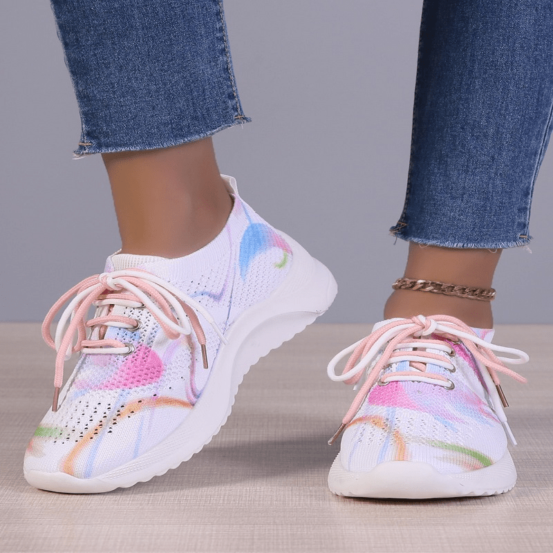 Women Casual Shoes Breathable Mesh Flat Shoes Rainbow Sneakers