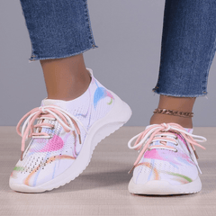 Women Casual Shoes Breathable Mesh Flat Shoes Rainbow Sneakers