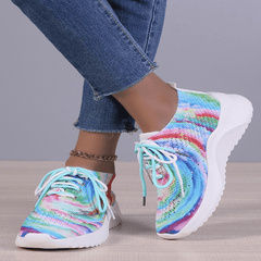 Women Casual Shoes Breathable Mesh Flat Shoes Rainbow Sneakers