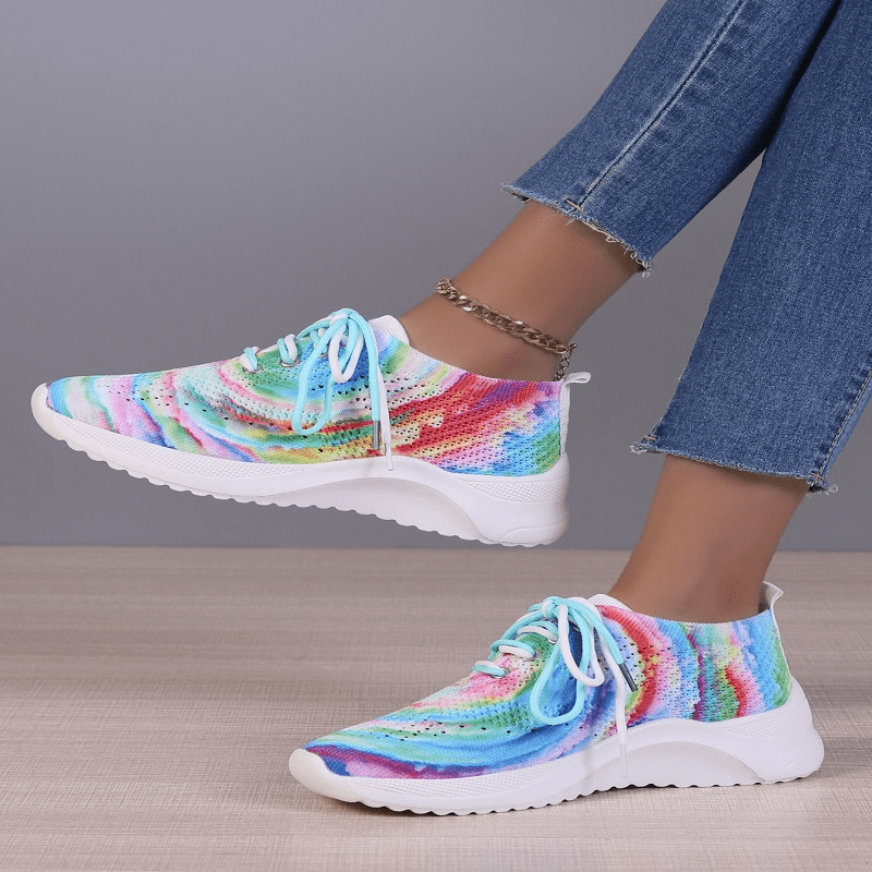 Women Casual Shoes Breathable Mesh Flat Shoes Rainbow Sneakers