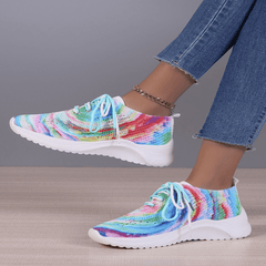 Women Casual Shoes Breathable Mesh Flat Shoes Rainbow Sneakers