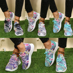 Women's Flamingo & Flower Print Sneakers Lightweight Low Top Trainers