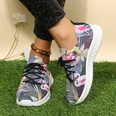 Women's Flamingo & Flower Print Sneakers Lightweight Low Top Trainers