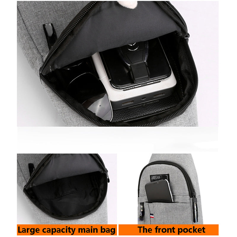 Men's Multifunction Shoulder Bag with Earphone Hole Outdoor Crossbody Bag