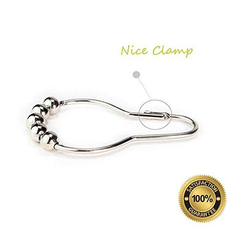 12pcs Rustproof Shower Curtain Rings Hooks 5 Roller Ball Curtain Accessories