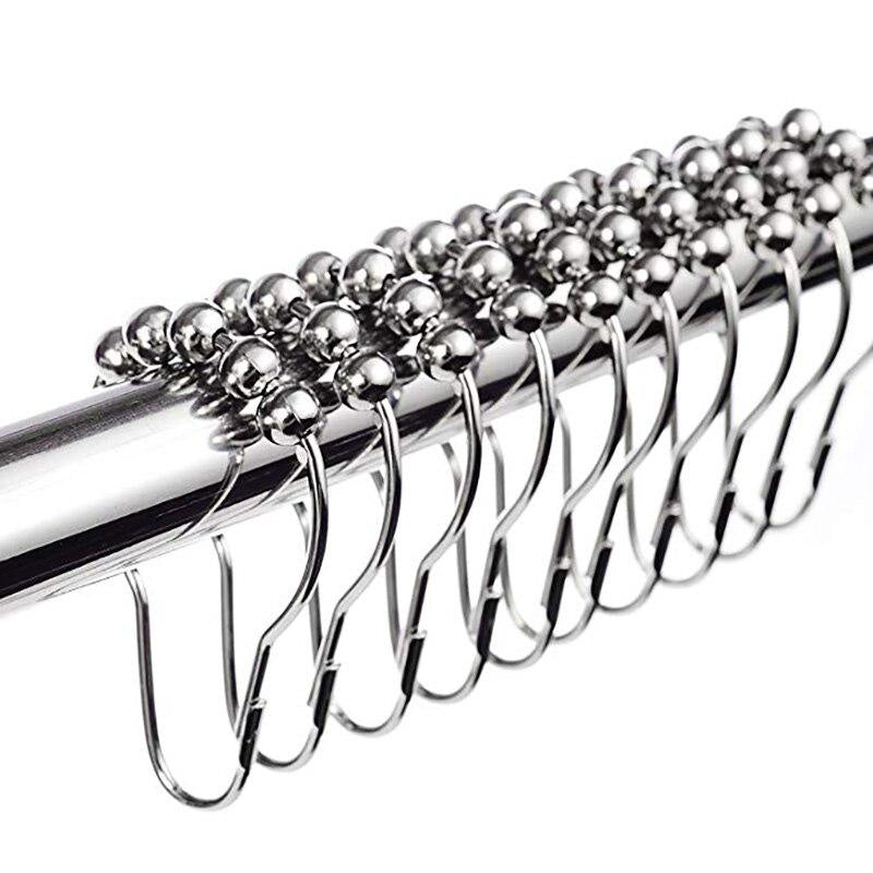 12pcs Rustproof Shower Curtain Rings Hooks 5 Roller Ball Curtain Accessories