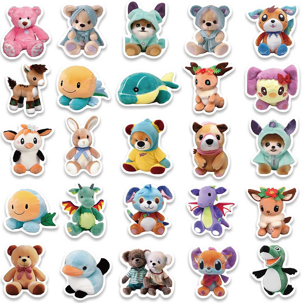 50pcs Cartoon Plush Toy Stickers Vinyl Waterproof Stickers