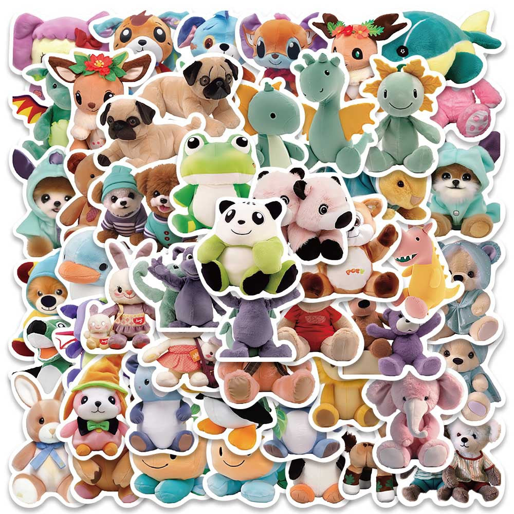 50pcs Cartoon Plush Toy Stickers Vinyl Waterproof Stickers