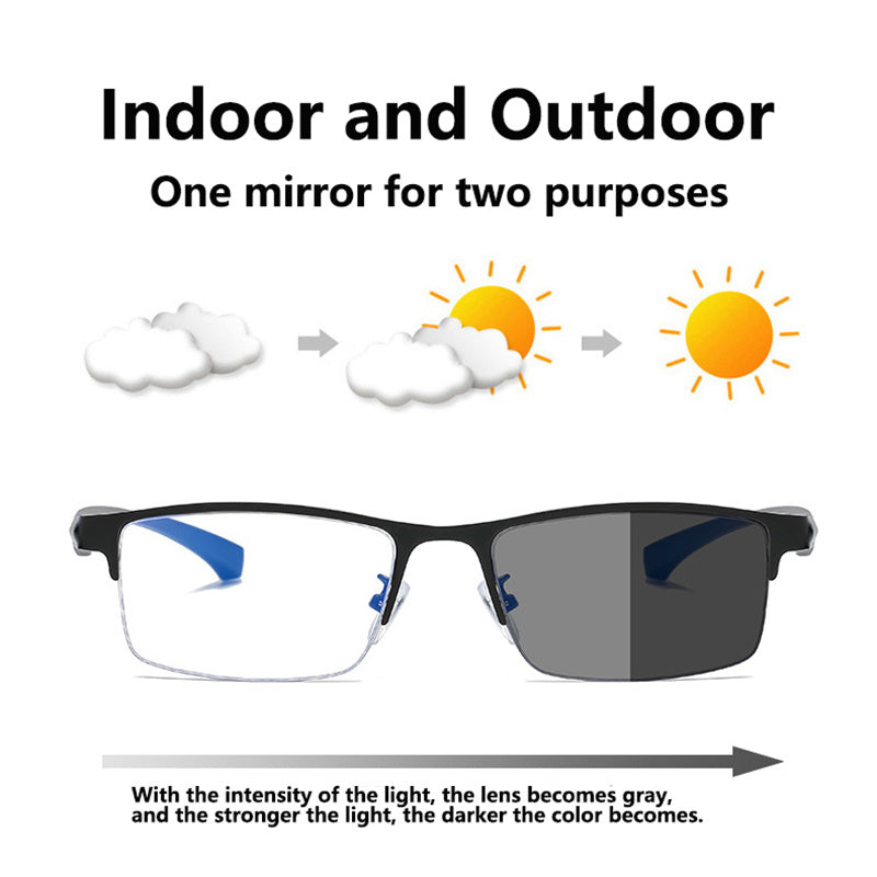 Men's Photochromic Progressive Multifocal Glasses Anti Light Sunglasses