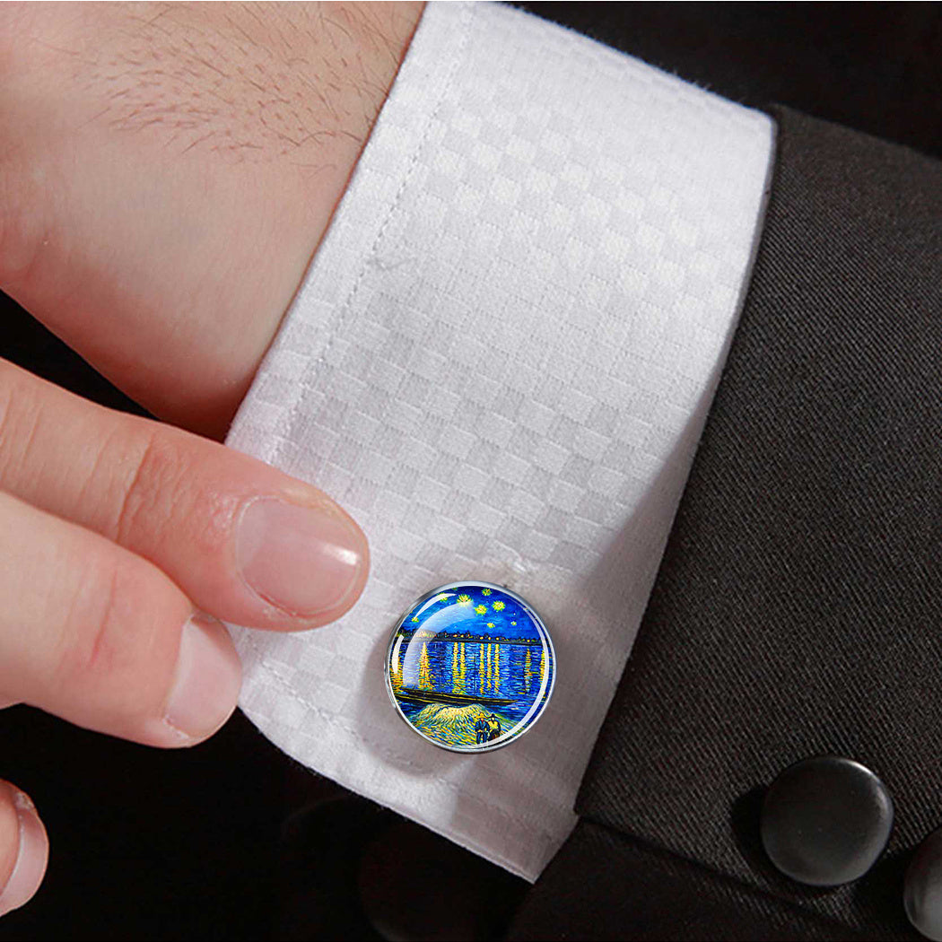 Oil Painting Alloy Cufflinks for Men Shirt Cufflinks Clothing Accessories