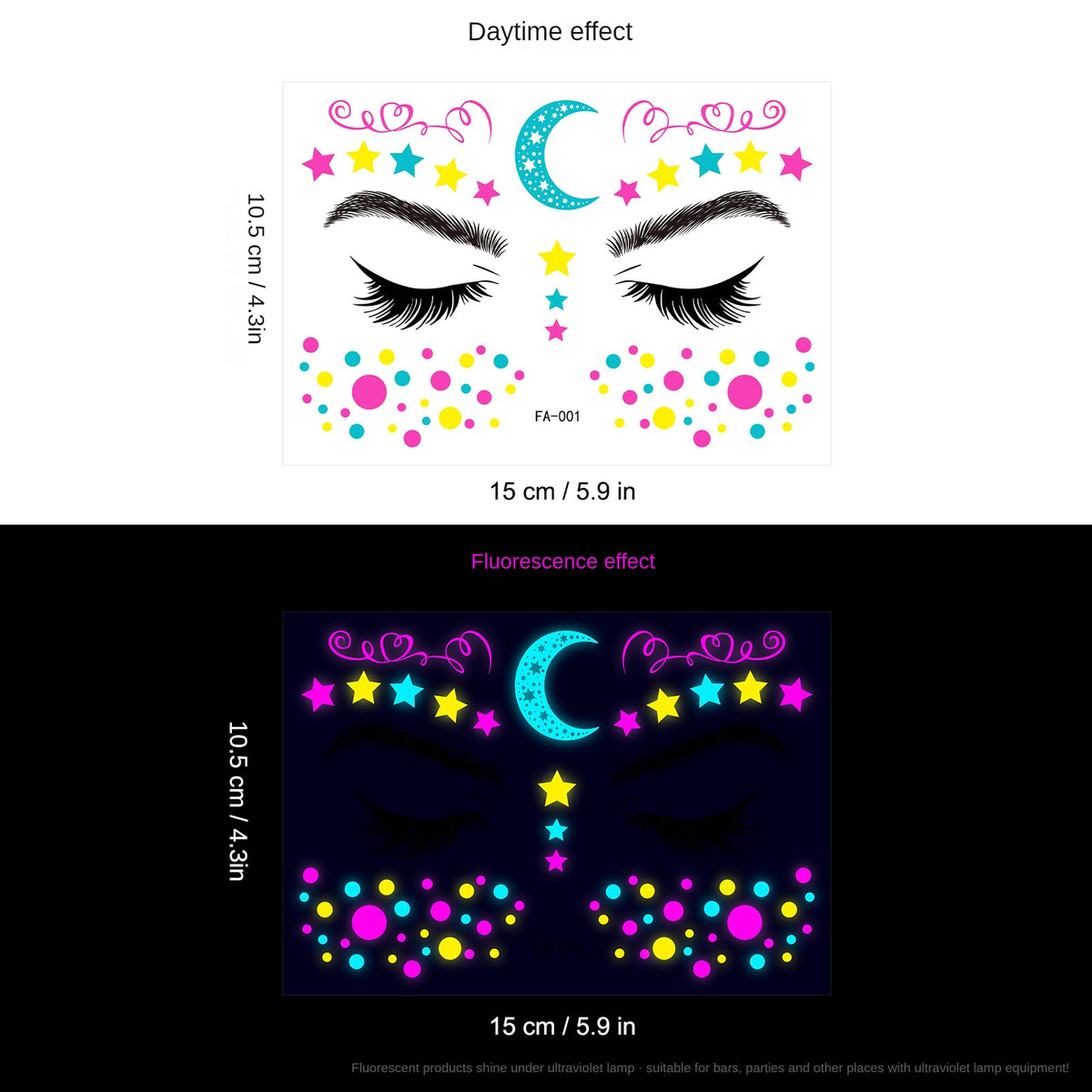 1pc Music Glow Butterfly Waterproof Face Neon Tattoo Stickers