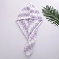 2pcs Plaid Pattern Hair Towel Wrap - Absorbent Quick Dry Coral Fleece Towels