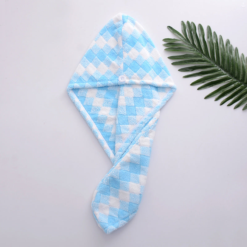 2pcs Plaid Pattern Hair Towel Wrap - Absorbent Quick Dry Coral Fleece Towels